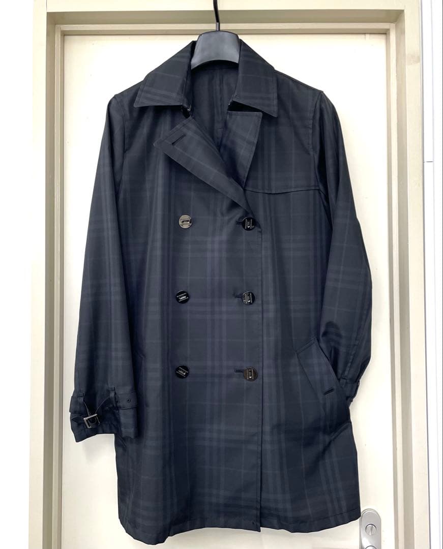 【TK】美品Burberry LONDON トレンチコーハーフ丈 チェック 黒系