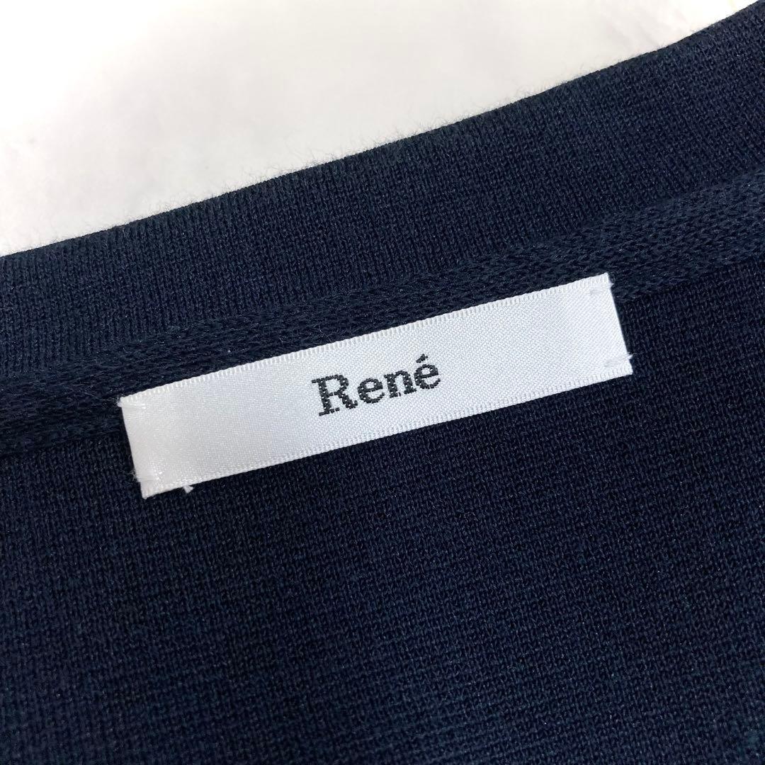 美品 Rene カーディガン ボレロ ショート 襟付き ネイビー 38 ５分袖