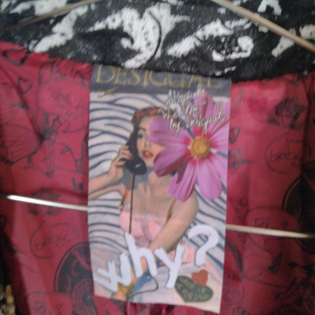 Desigual チェスターコート 白黒ハウンドトゥース