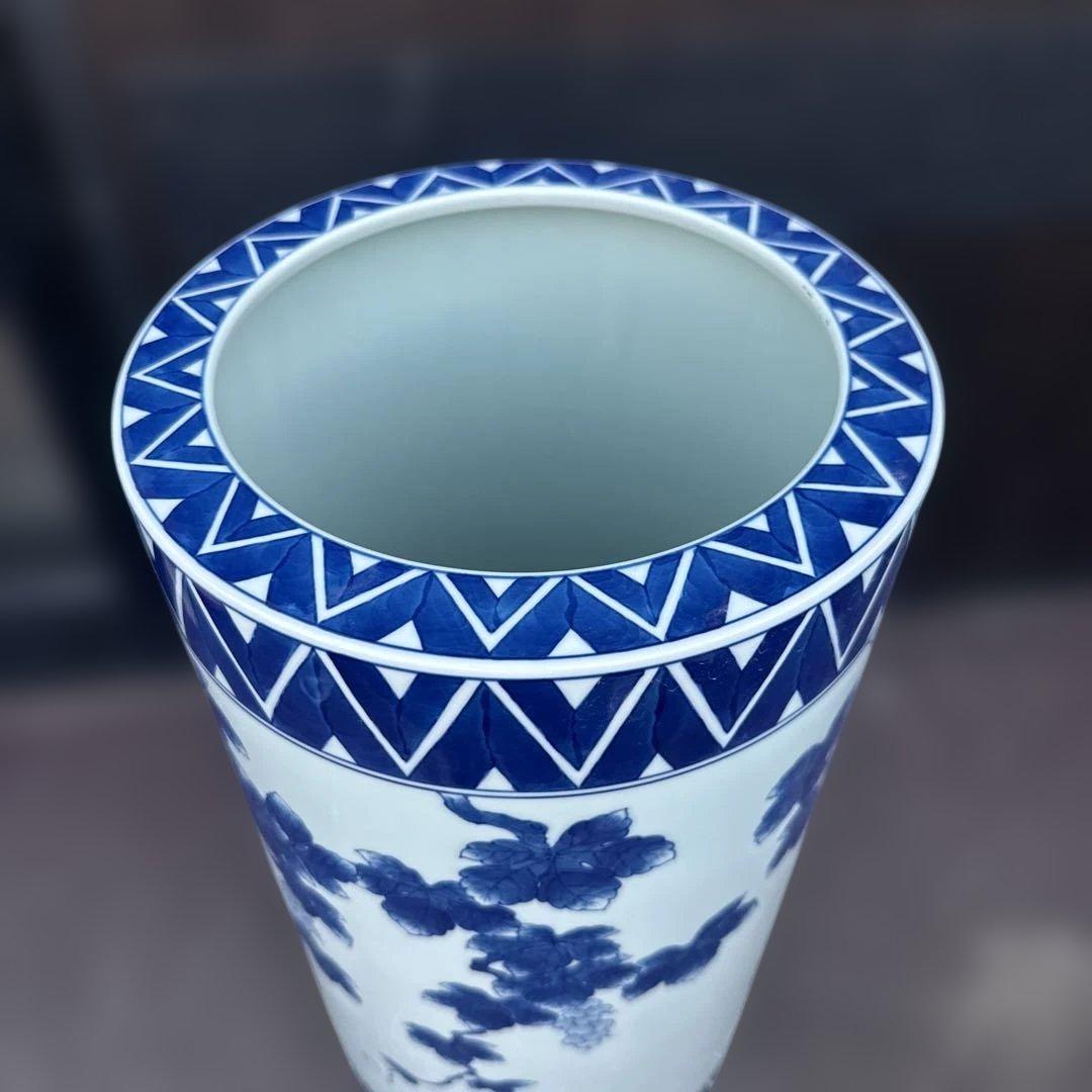お値下げ❣️青と白のブドウモチーフ陶器　傘立て