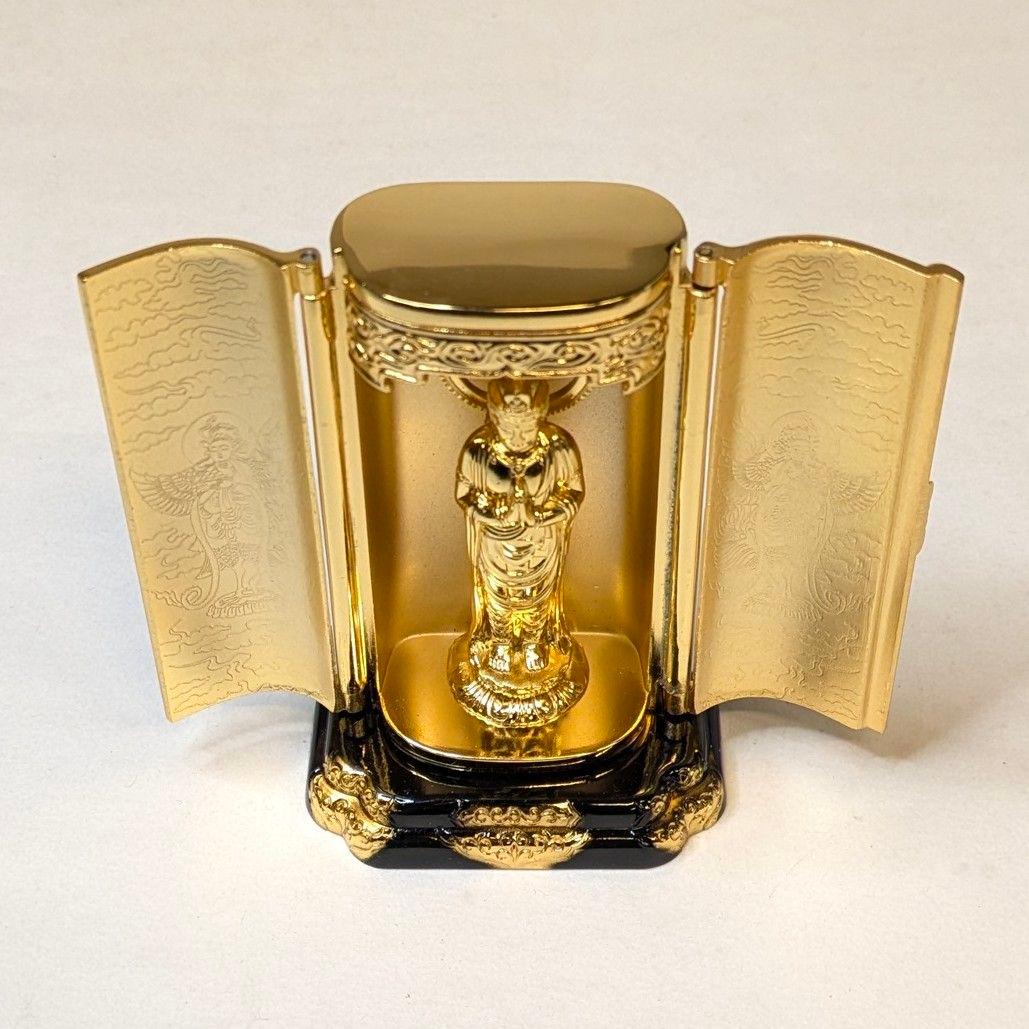 【さらに値下げ・新品】 厨子付き聖観音菩薩　合金製金メッキ　総高さ約9.5㎝