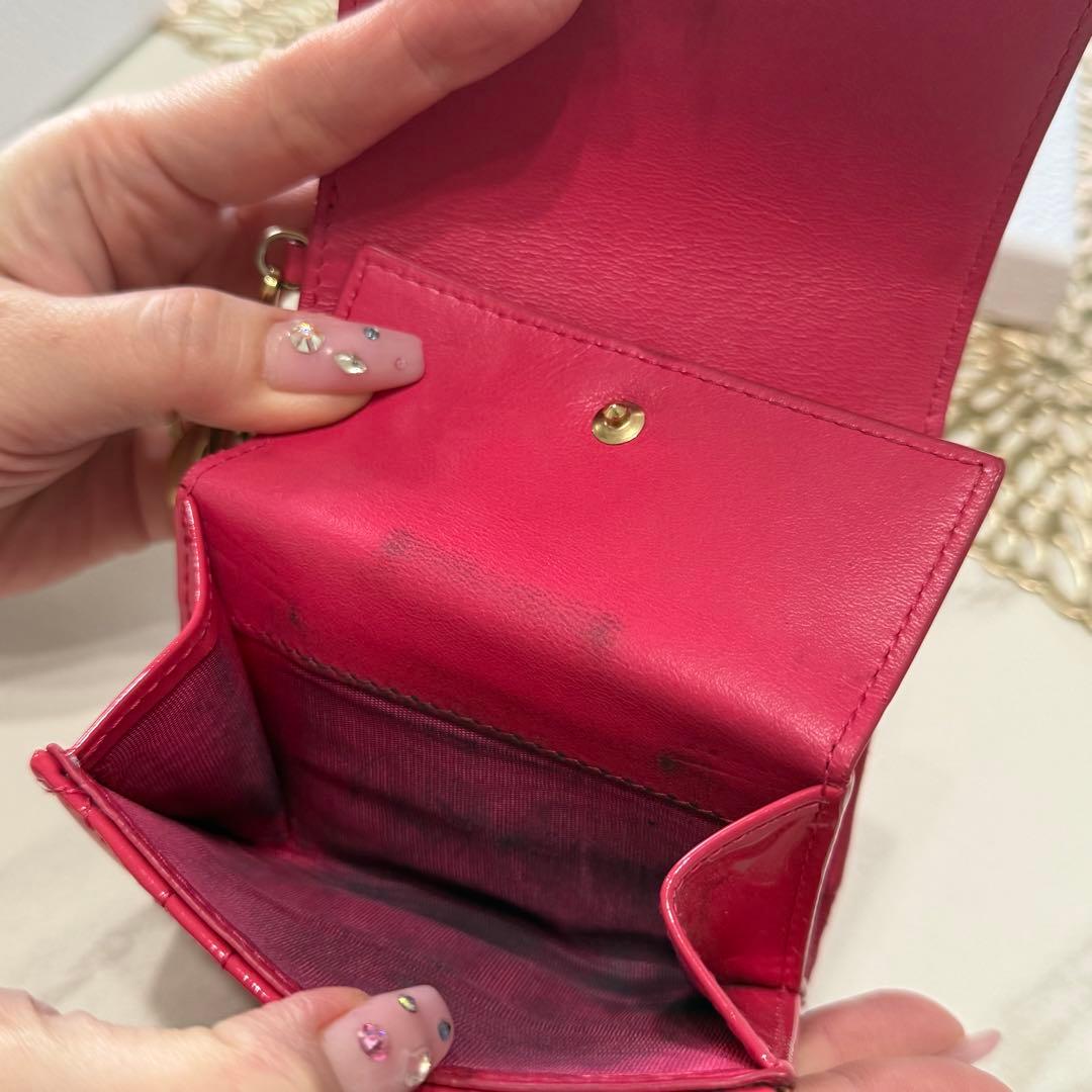 DIOR ディオール エナメル 三つ折り財布 ピンク 箱付き 正規品 美品