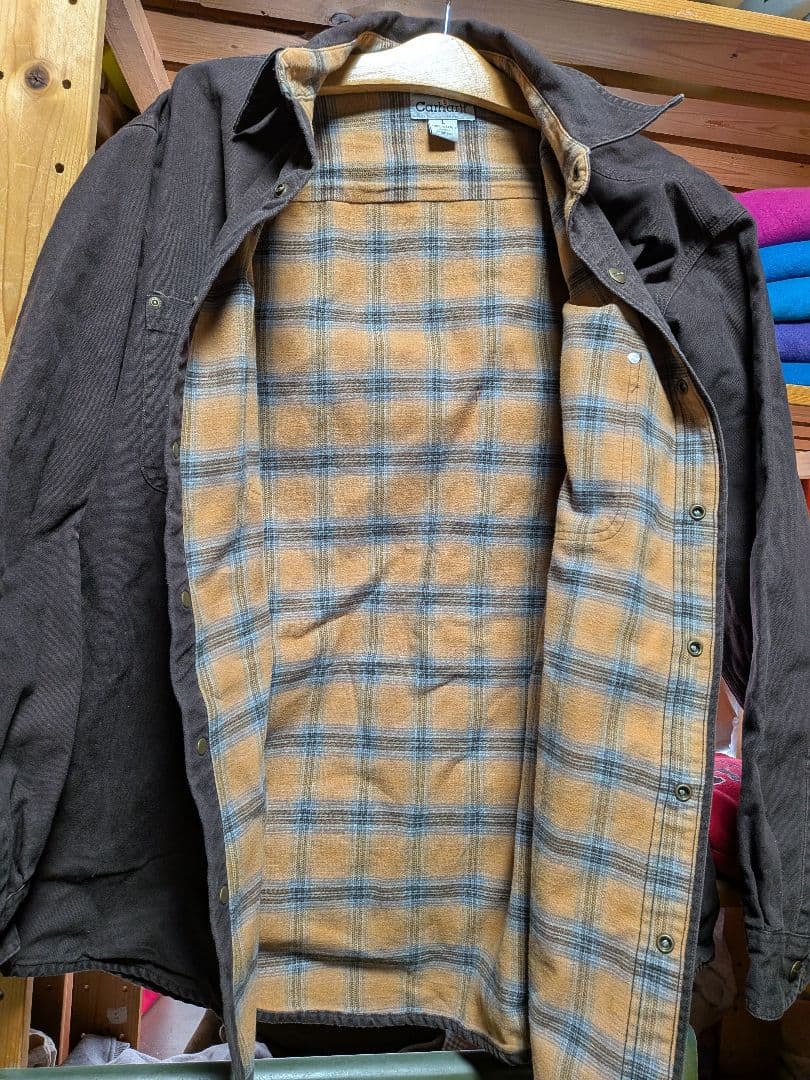 Carhartt 2009年製カーハートコットンダックシャツ 裏ネル濃いブラウン