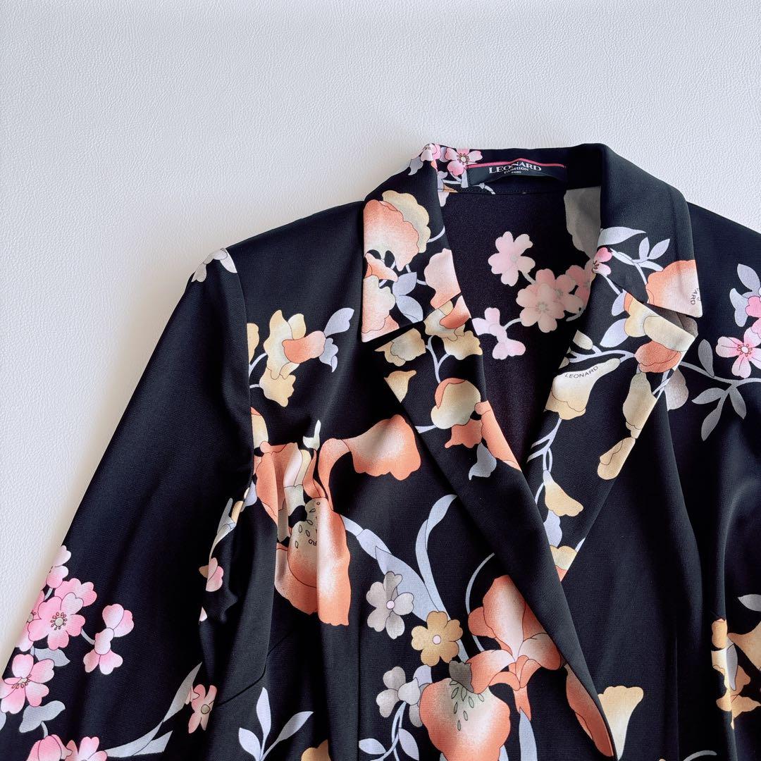 美品✨LEONARD レオナール ジャケット　トリム　花柄　総柄　黒