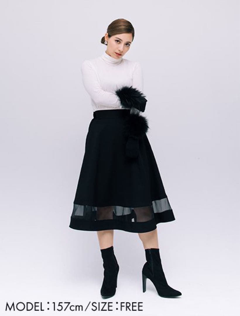 JENNE シースルースカート　ブラック　フレア　ミディ