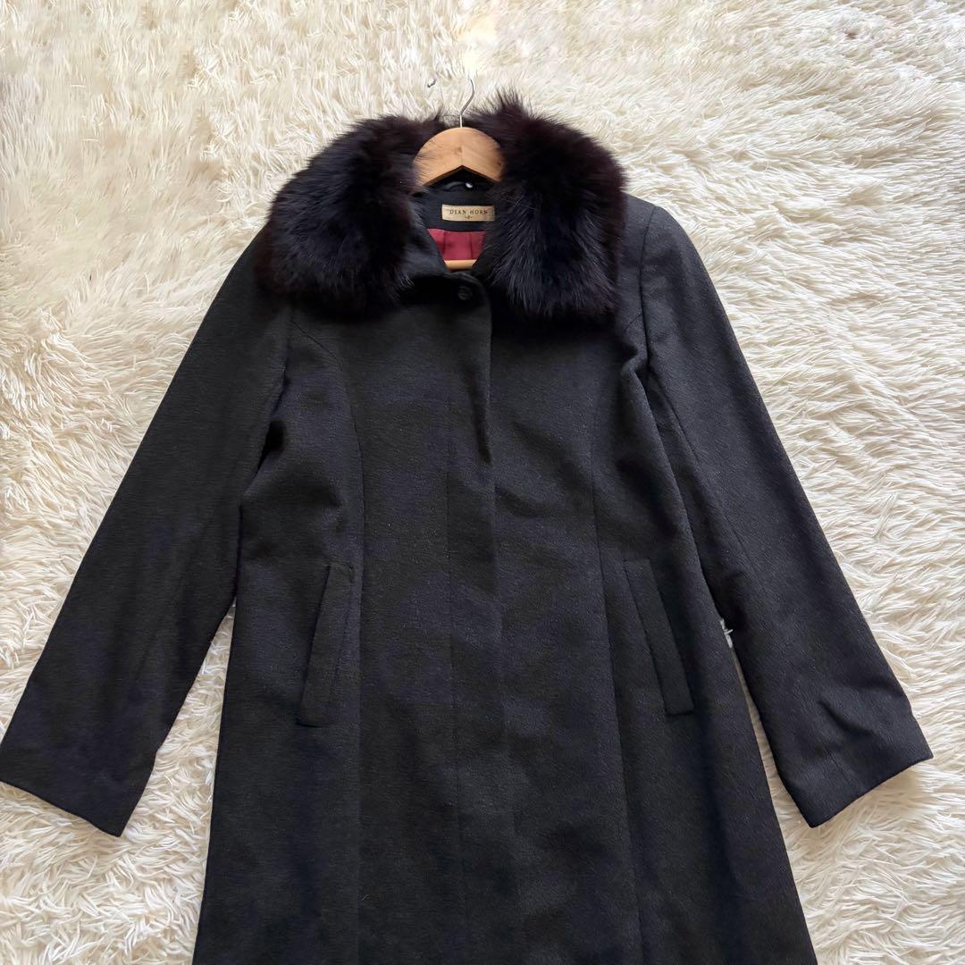 美品 DIAN HORN カシミヤ100% ロングコート フォックスファー 9号