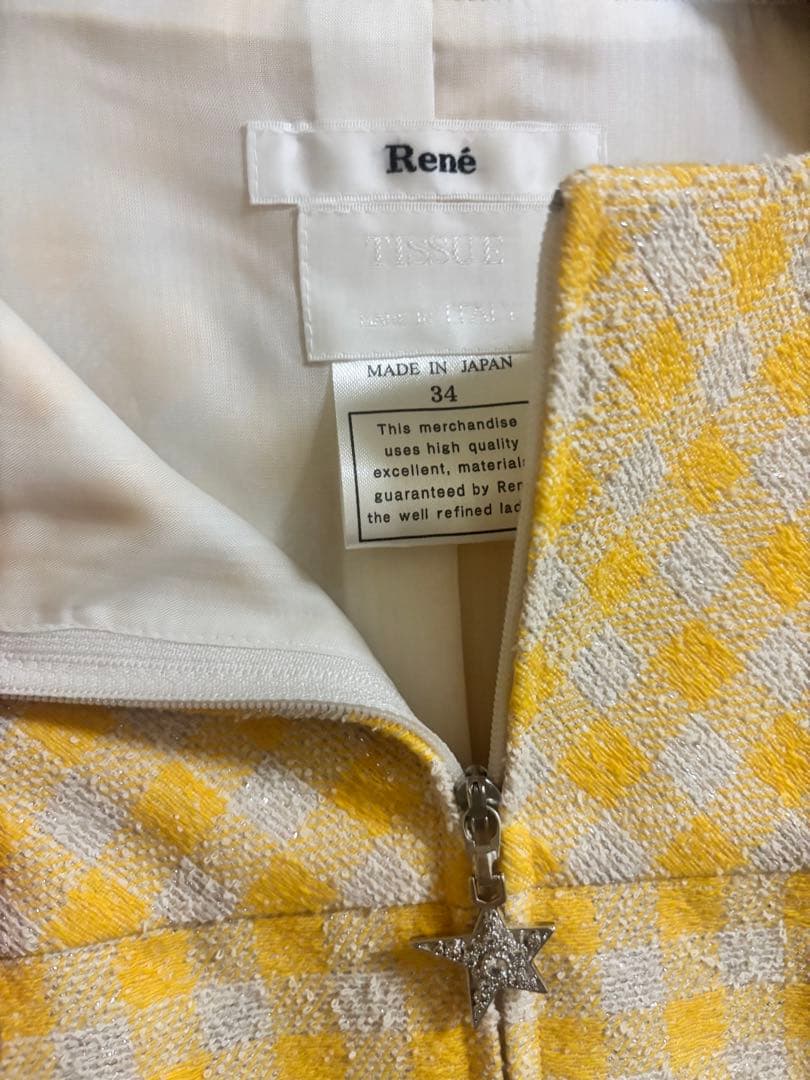 ルネ Rene ワンピース 34 イエロー ツイード チェック
