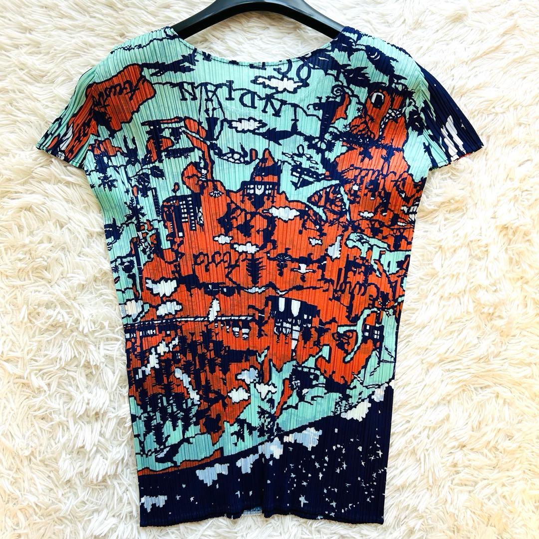 希少✨プリーツプリーズ 地図柄 半袖 Tシャツ カットソー イッセイミヤケ