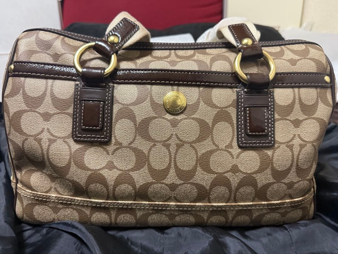 美品COACH ボストンバッグ Khaki/Dark Brown