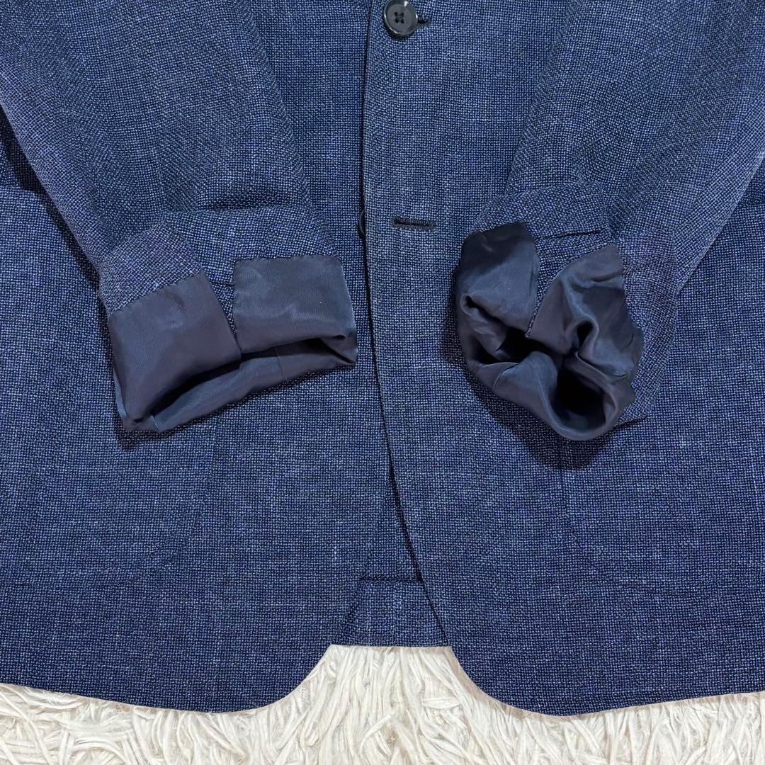極美品 リングジャケット 春夏生地ホップサック 三者混 ウールシルクリネン 42
