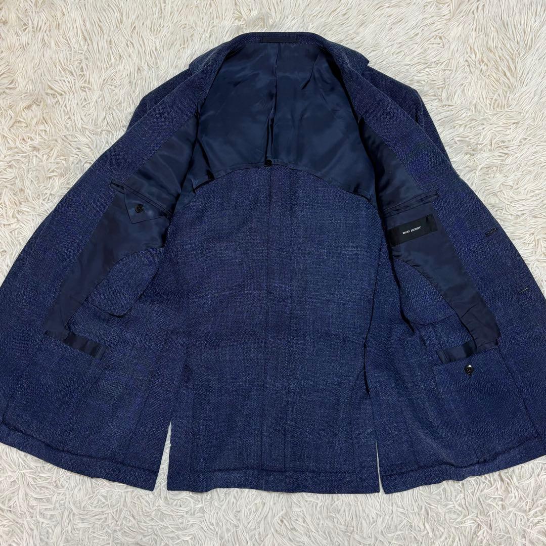 極美品 リングジャケット 春夏生地ホップサック 三者混 ウールシルクリネン 42