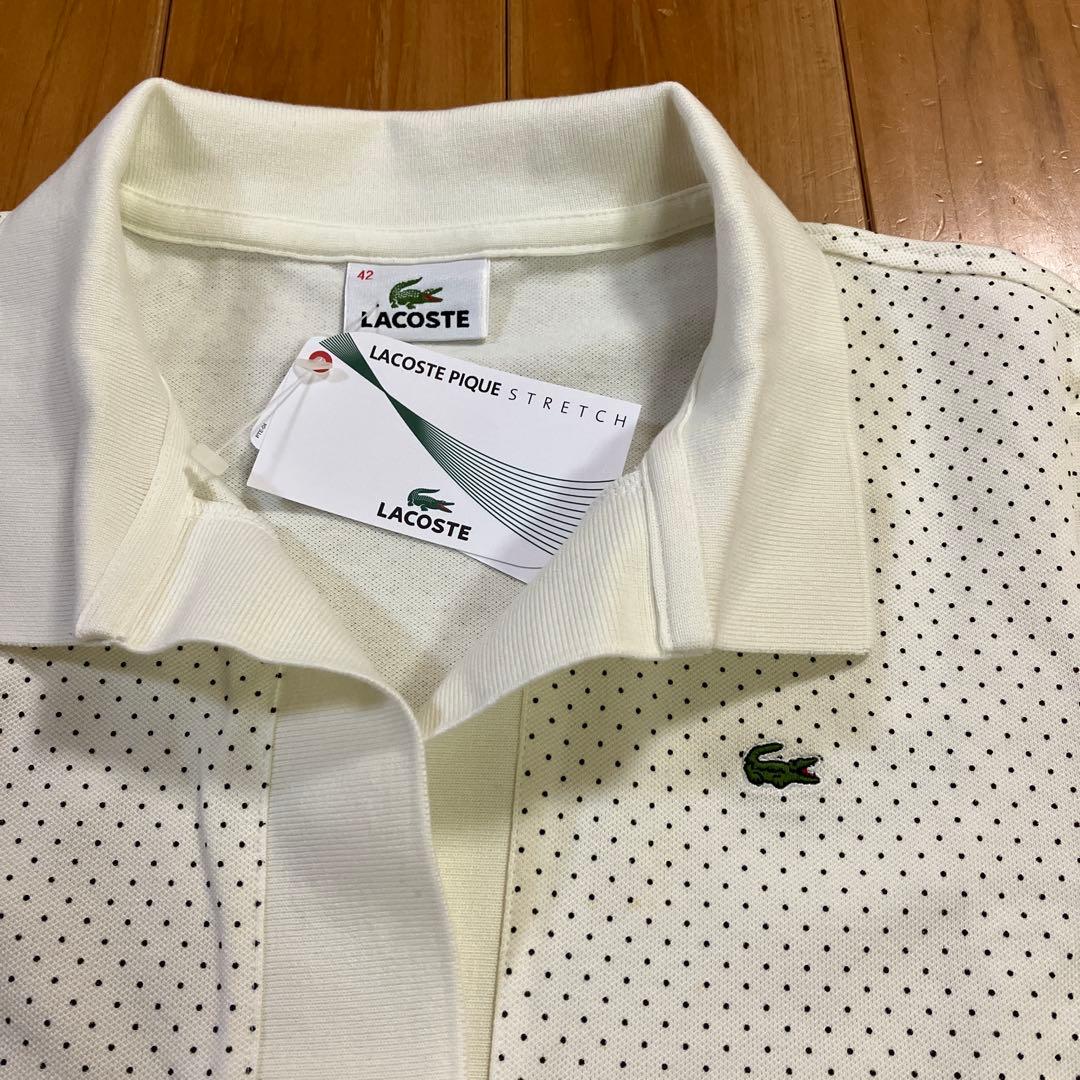 LACOSTE ホワイトドット柄ポロシャツ 42 L サイズ