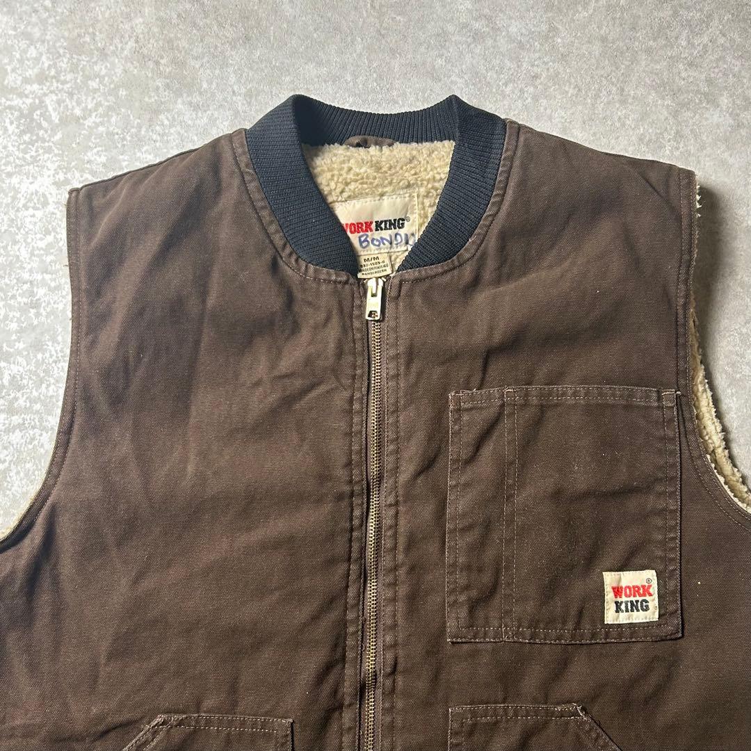 90s WORK KING ダック地ベスト 裏ボア ワークベストフェードブラウン