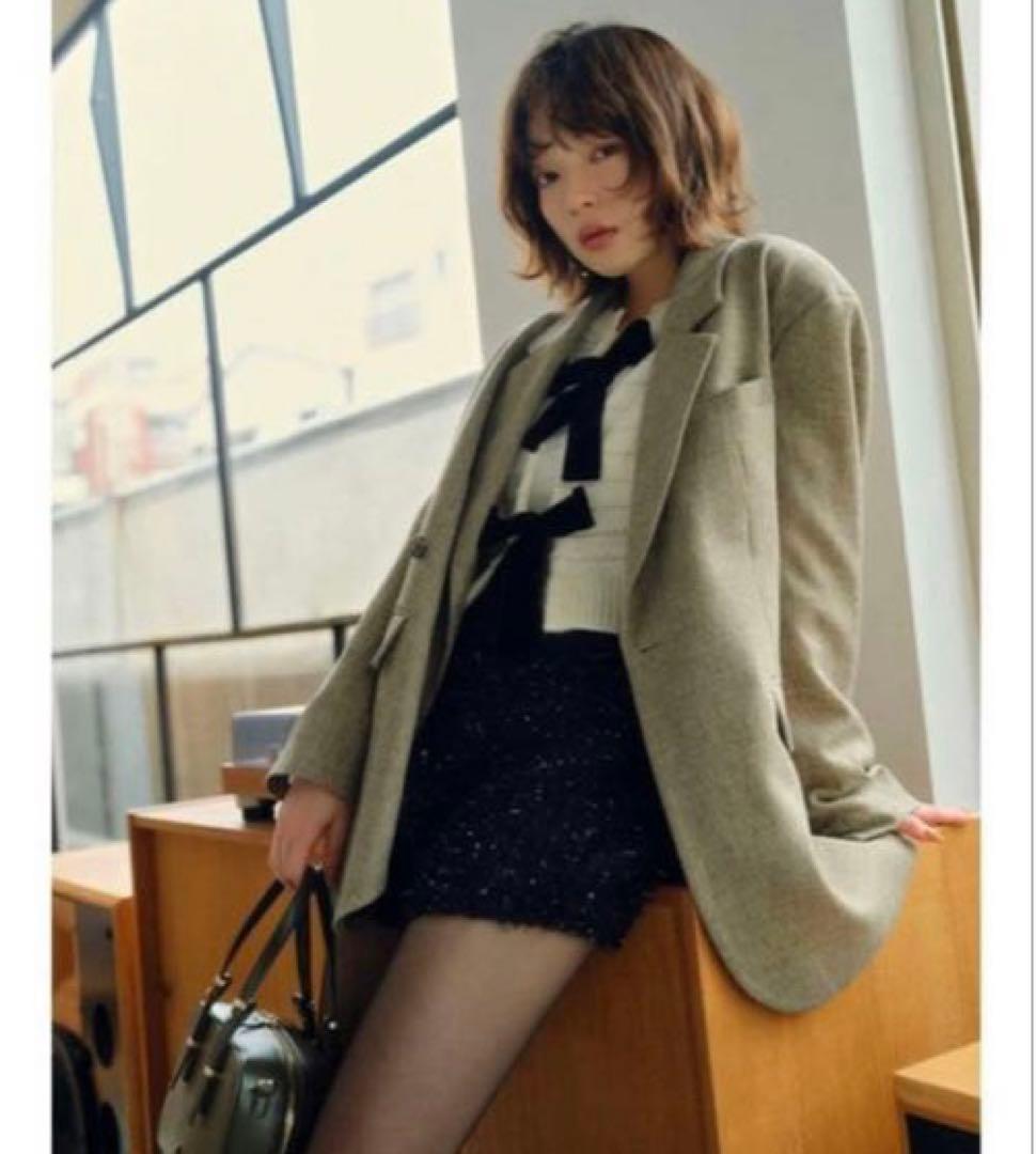 LILY BROWN ベロアリボンカーディガン