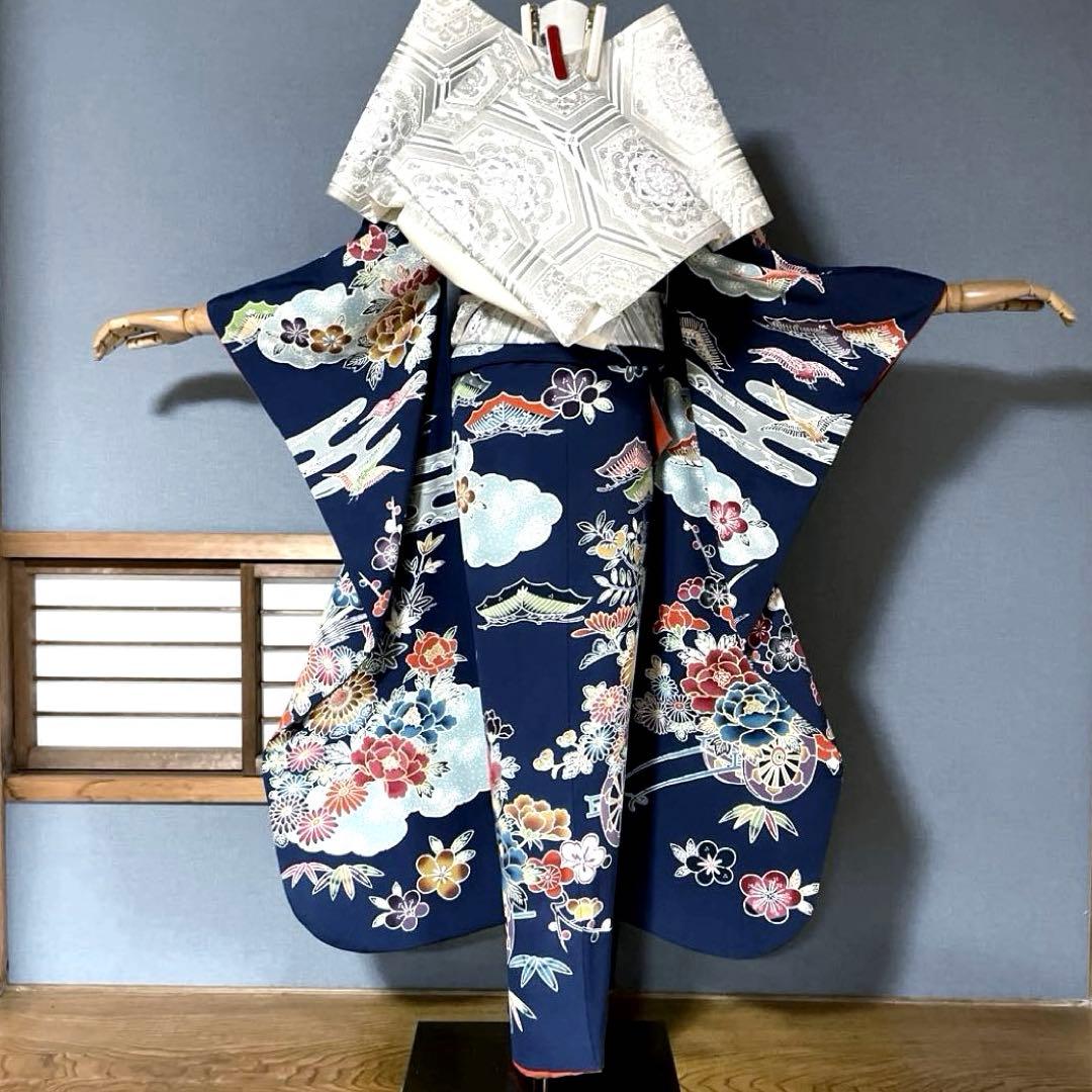 振袖フルセット　高身長　京紅型　成人式振袖　振袖　➕サイズ　青系