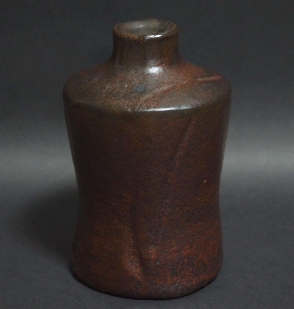 松島綏造 黒花入 花瓶 花生 壷 壺 花器 共箱 / 華道具 茶道具