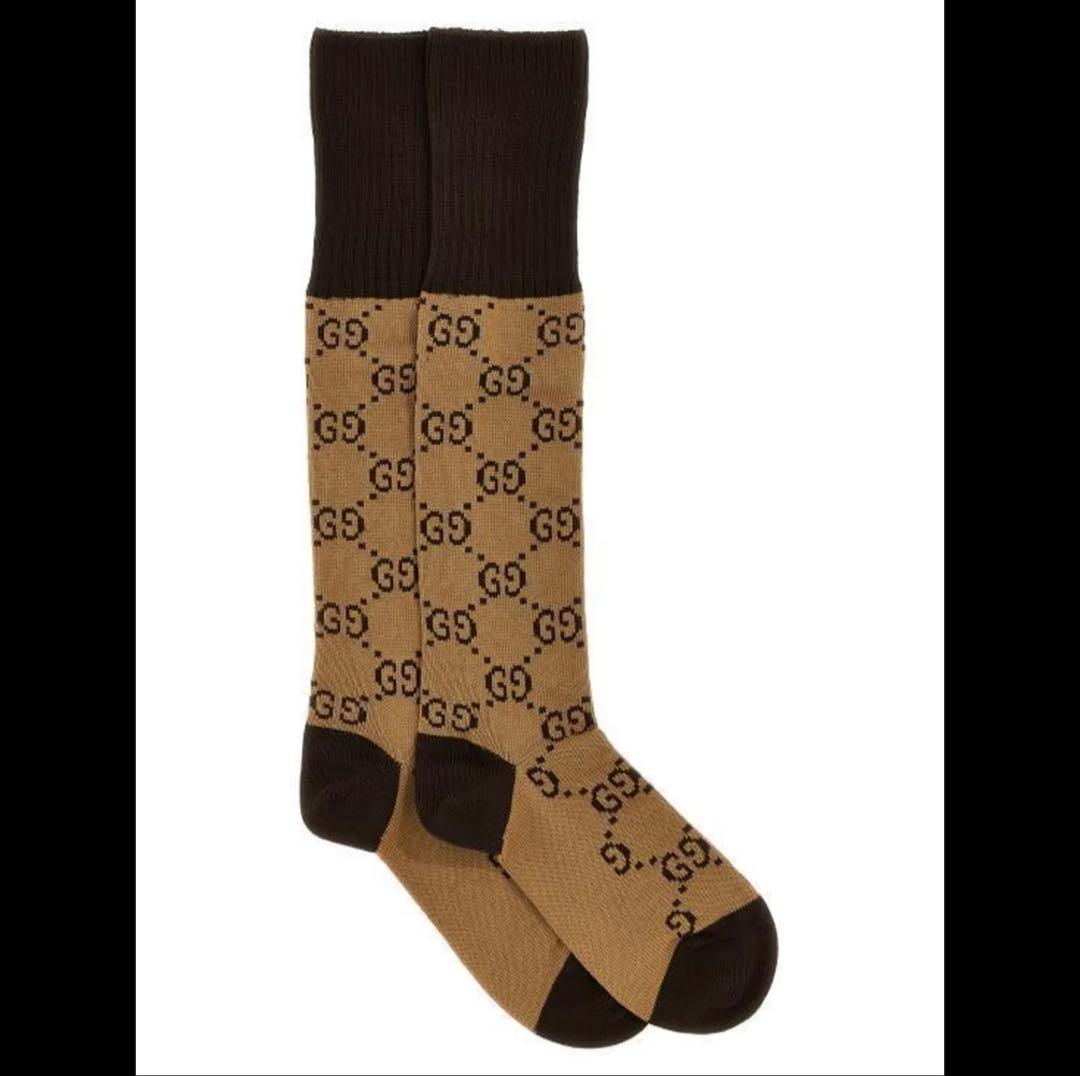GUCCI GGロゴ ロングソックス ベージュ/ブラウン