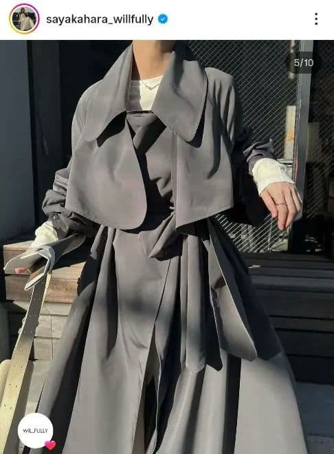 willfullyグレー トレンチコート ロング丈 リボン付き
