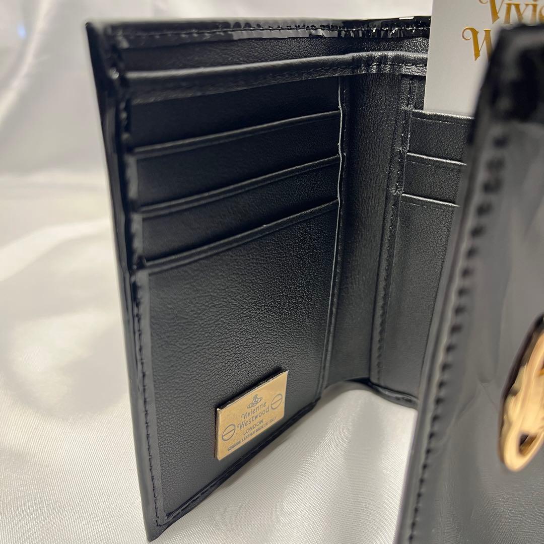 新品 Vivienne Westwood エナメル黒 三つ折り財布 大人気お財布