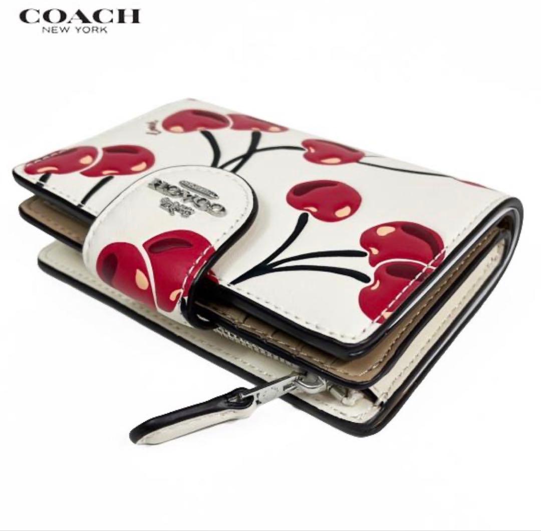 COACHコーチチェリープリントレザーミディアム二つ折り財布