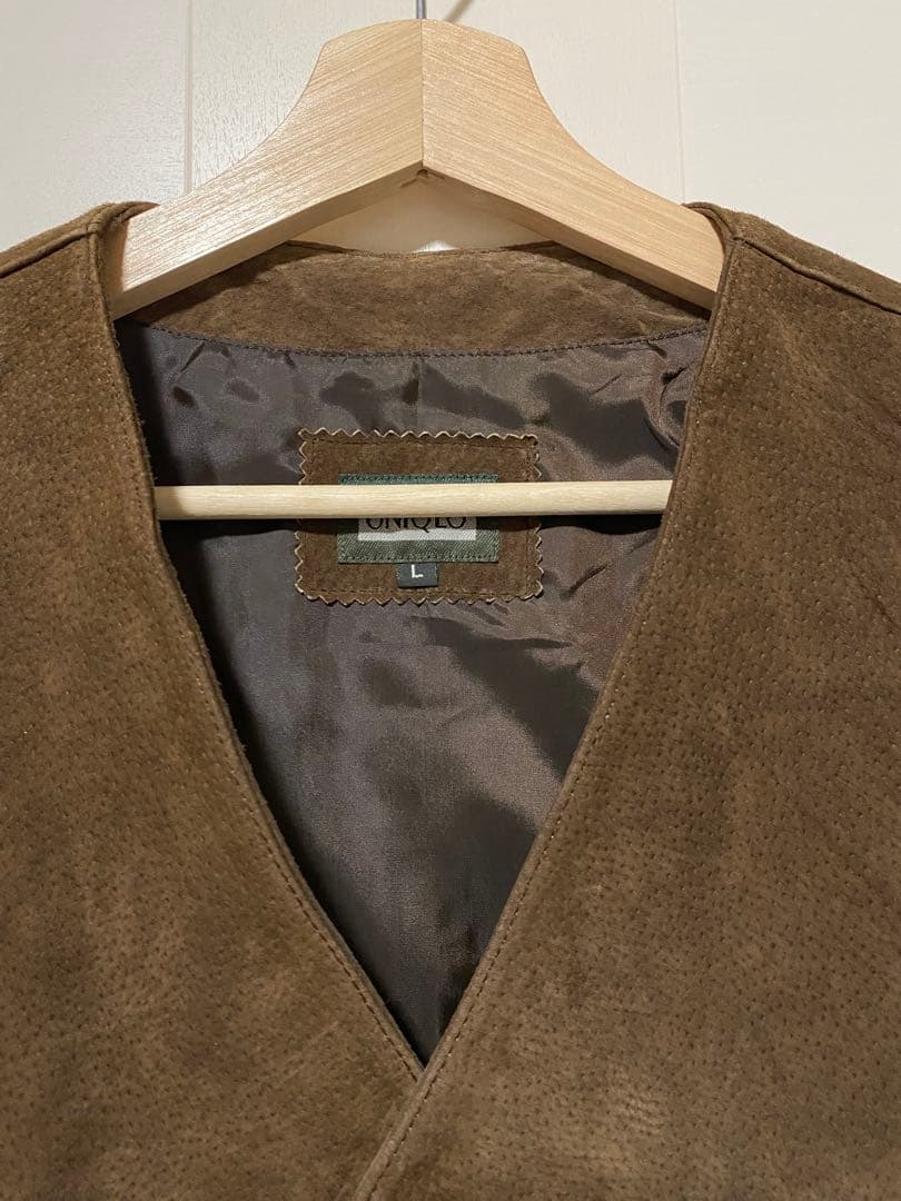 UNIQLO オールドユニクロ　80-90年代　ブラウン レザーベスト　本革　L