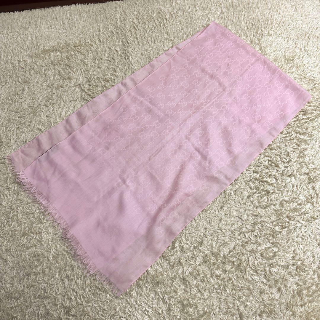美品　グッチ　GG柄　シルク　ウール　ストール　45cm×175cm　ピンク