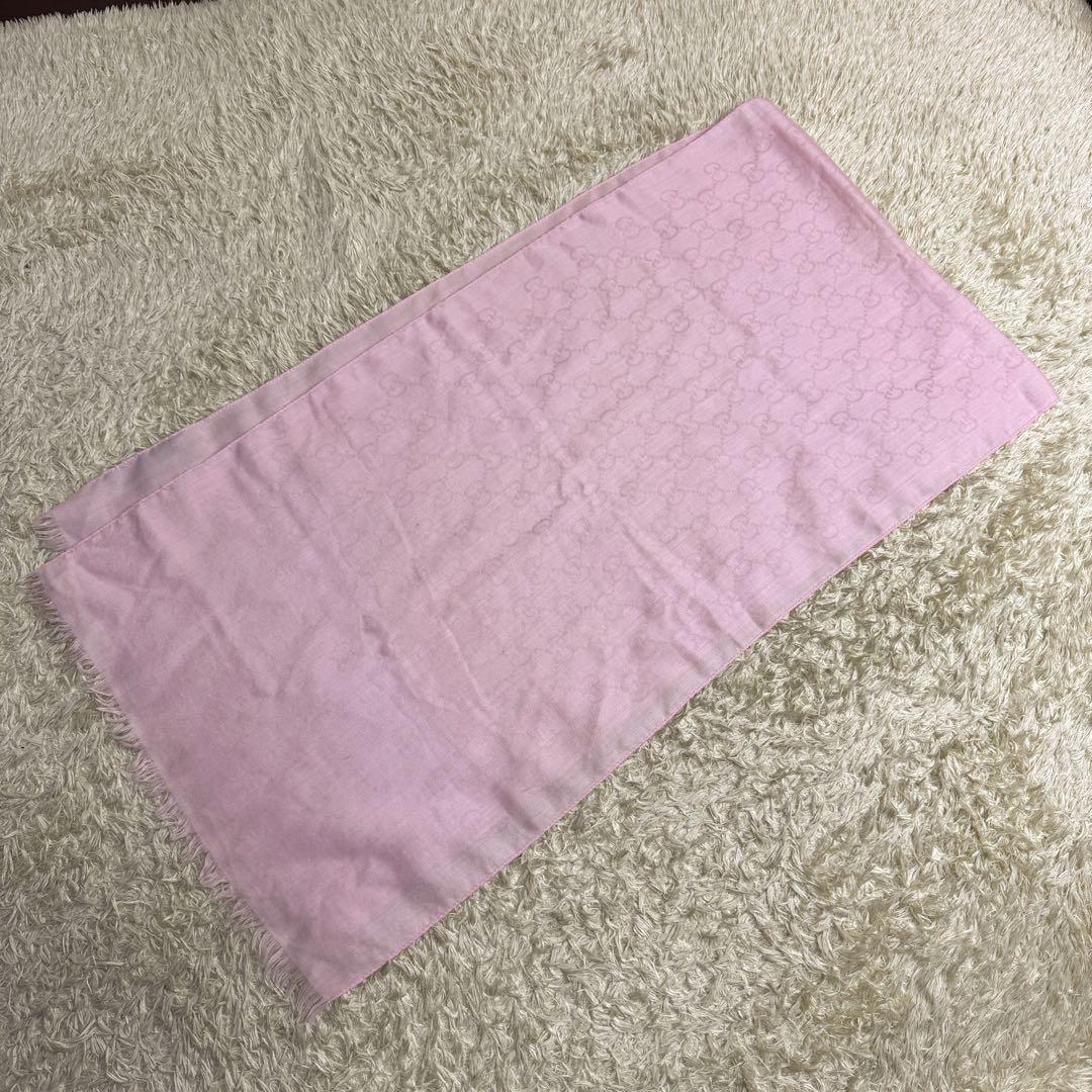 美品　グッチ　GG柄　シルク　ウール　ストール　45cm×175cm　ピンク