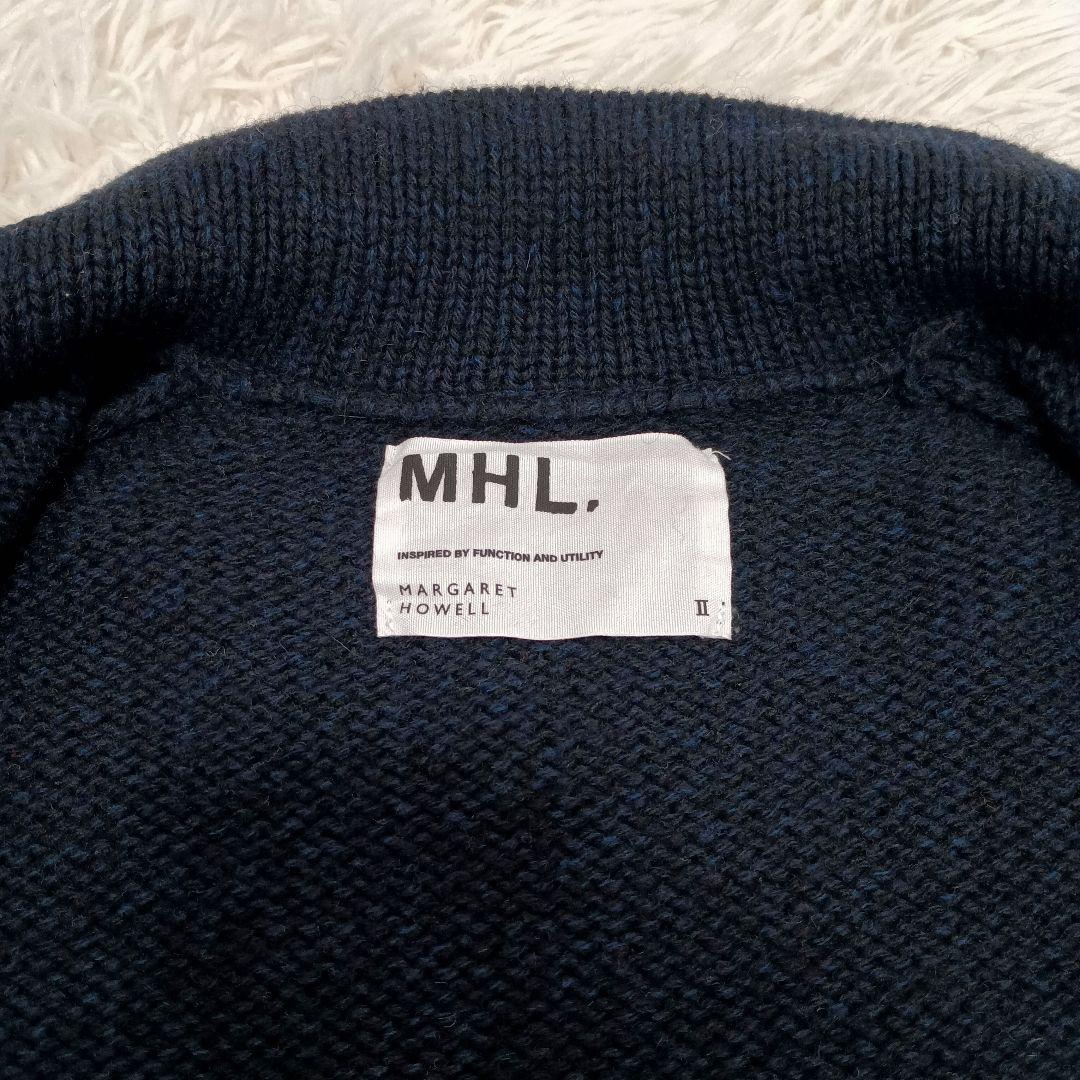 MHL エムエイチエル　ウール　襟付き　カーディガン　ネイビー　Ⅱ