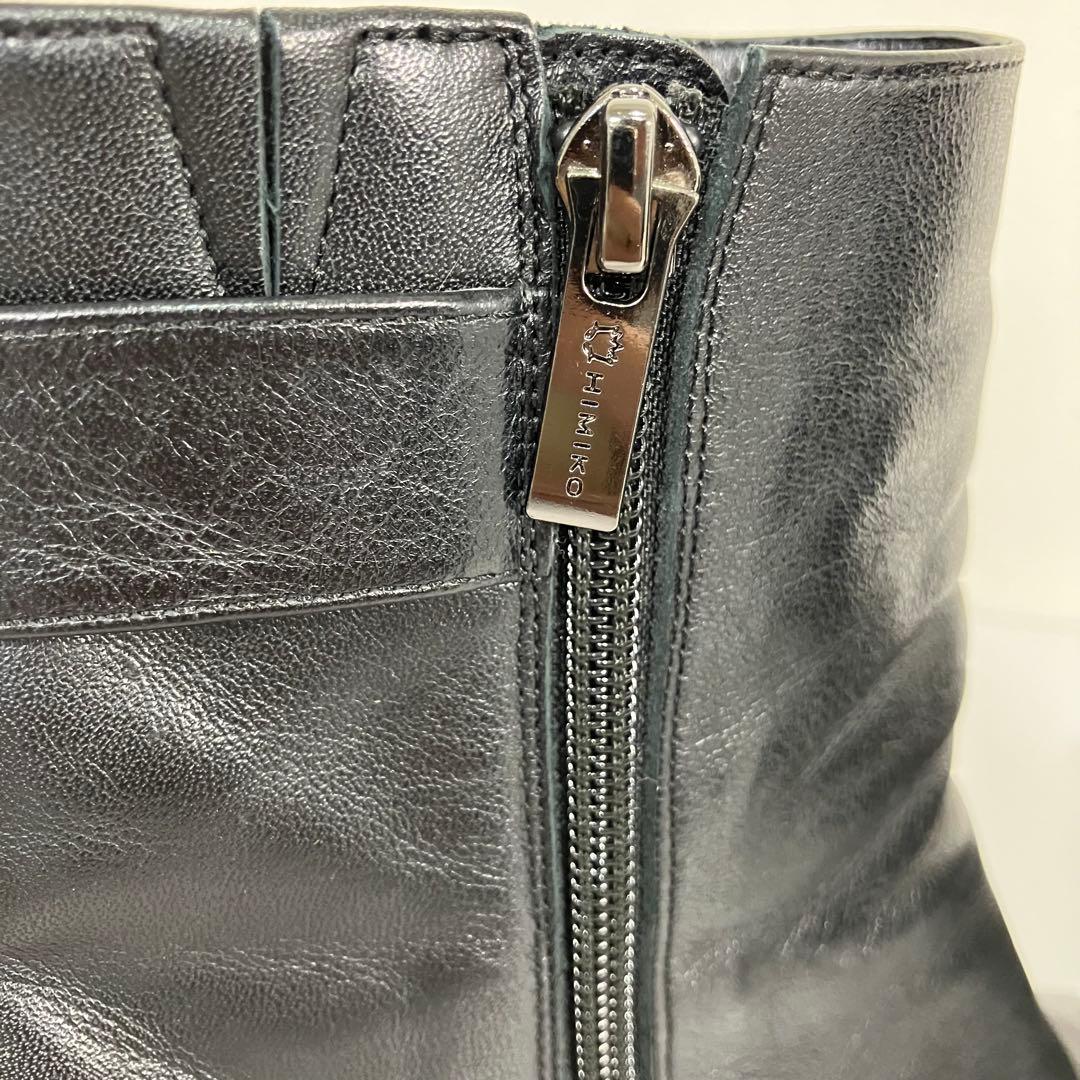美品　ヒミコ　HIMIKO ショートブーツ 撥水ベルト　バックル　専用袋付き