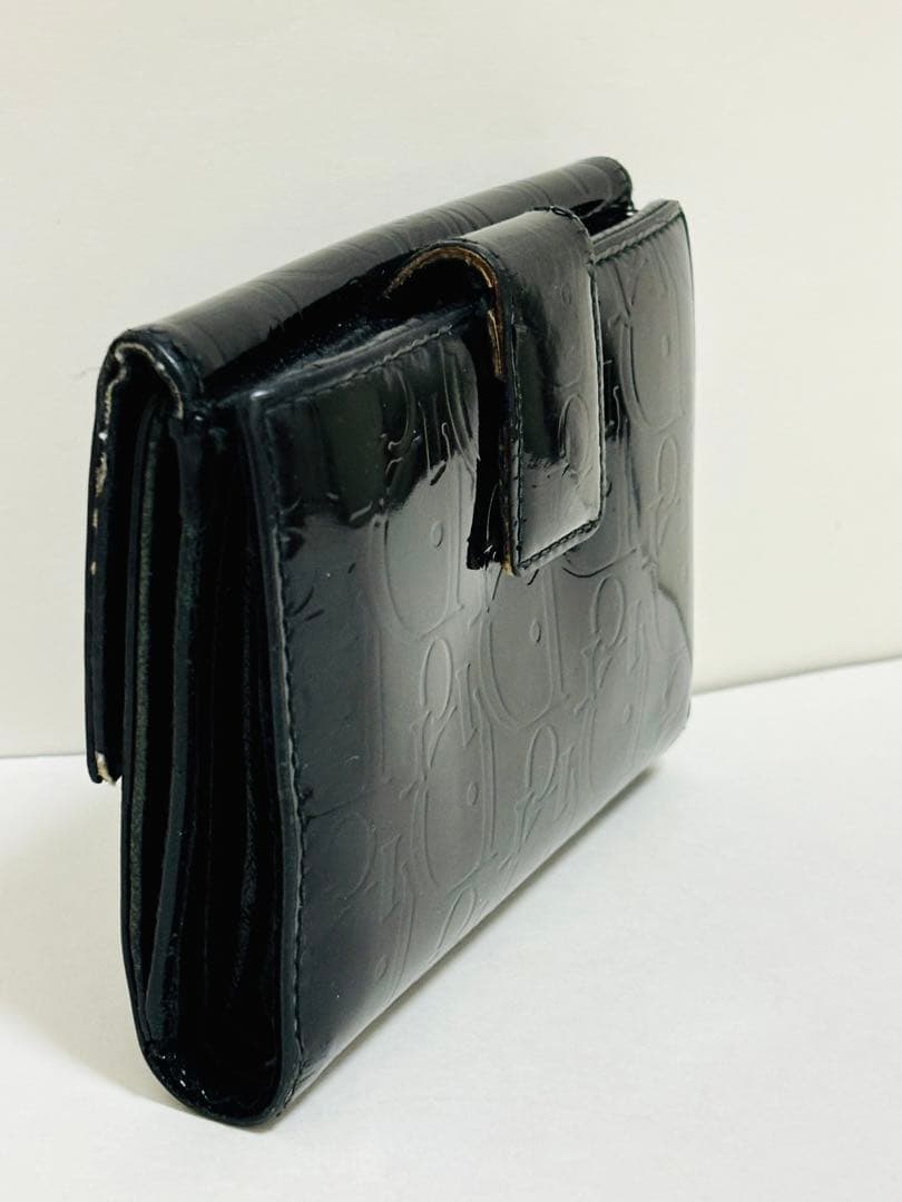Dior ディオール　ブラック エナメル　トロッター　二つ折り財布　Wホック