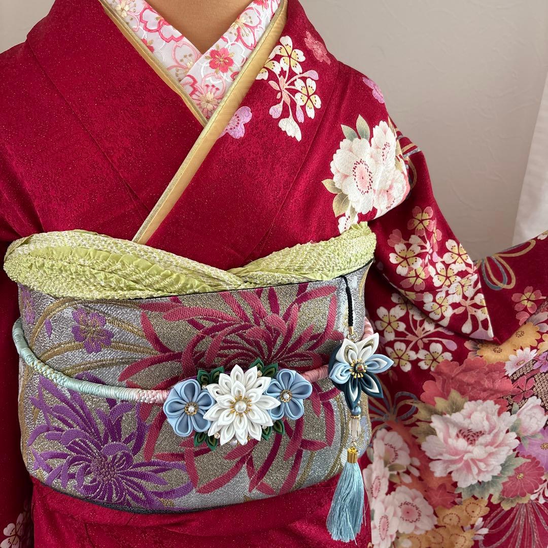 美品　正絹振袖フルセット　赤　牡丹　成人式に！！