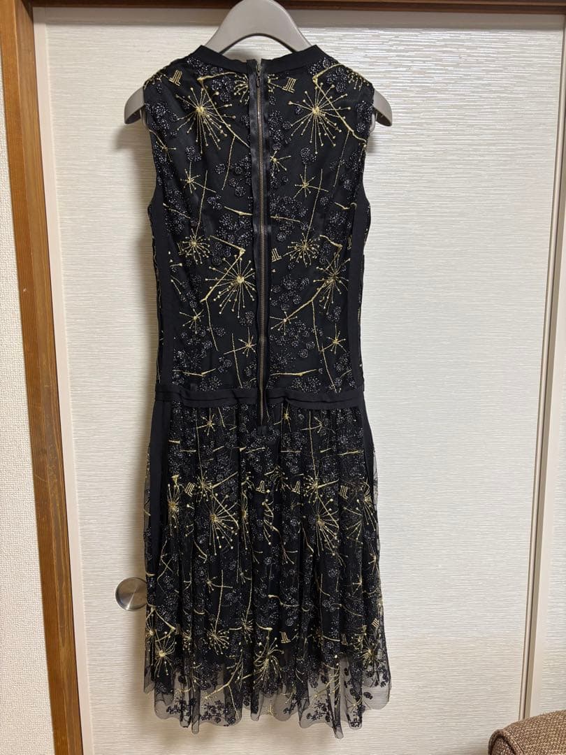 【美品】ランバン刺繍レース ワンピース 38 美品 ブラックドレス