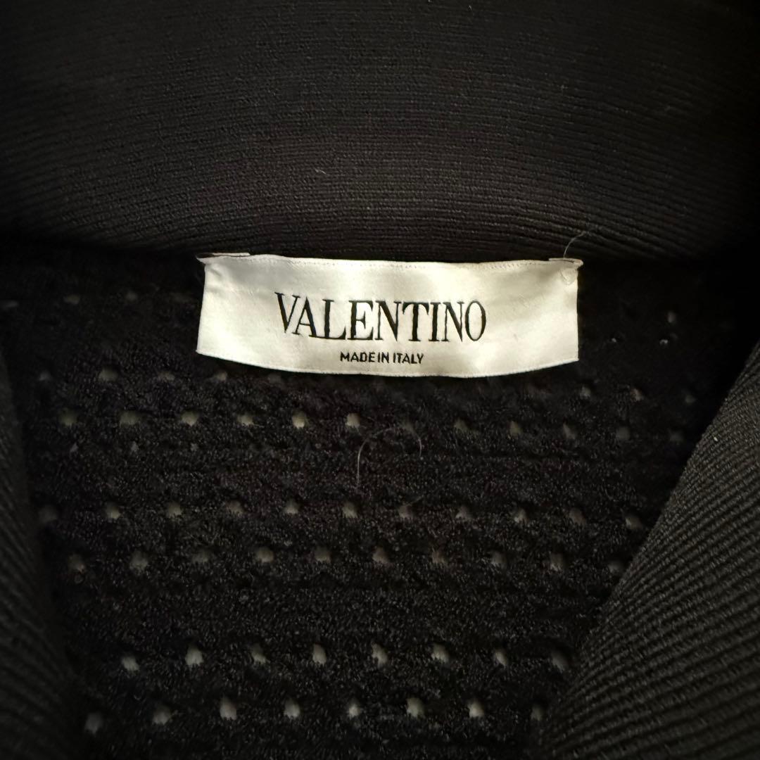 VALENTINO ラッフルフリル 透かし編み ニット コート 黒 XL