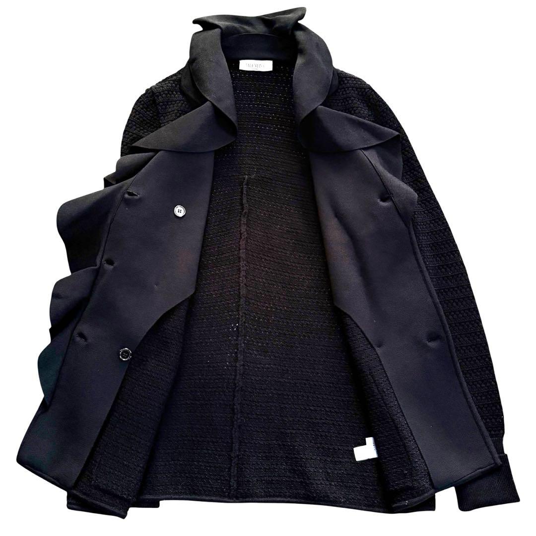 VALENTINO ラッフルフリル 透かし編み ニット コート 黒 XL