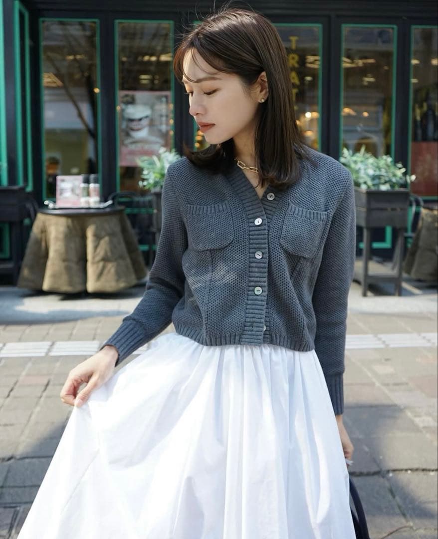 トップス basket knit cardigan Gray