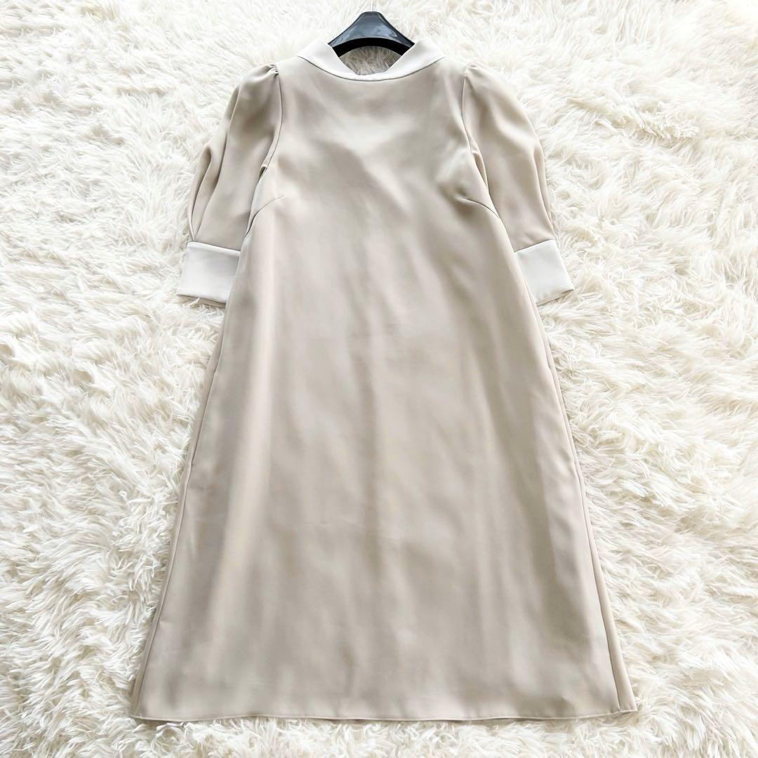 ここ様✨セルフォード　ボウタイワンピース　リボン　バイカラー　ライトベージュ