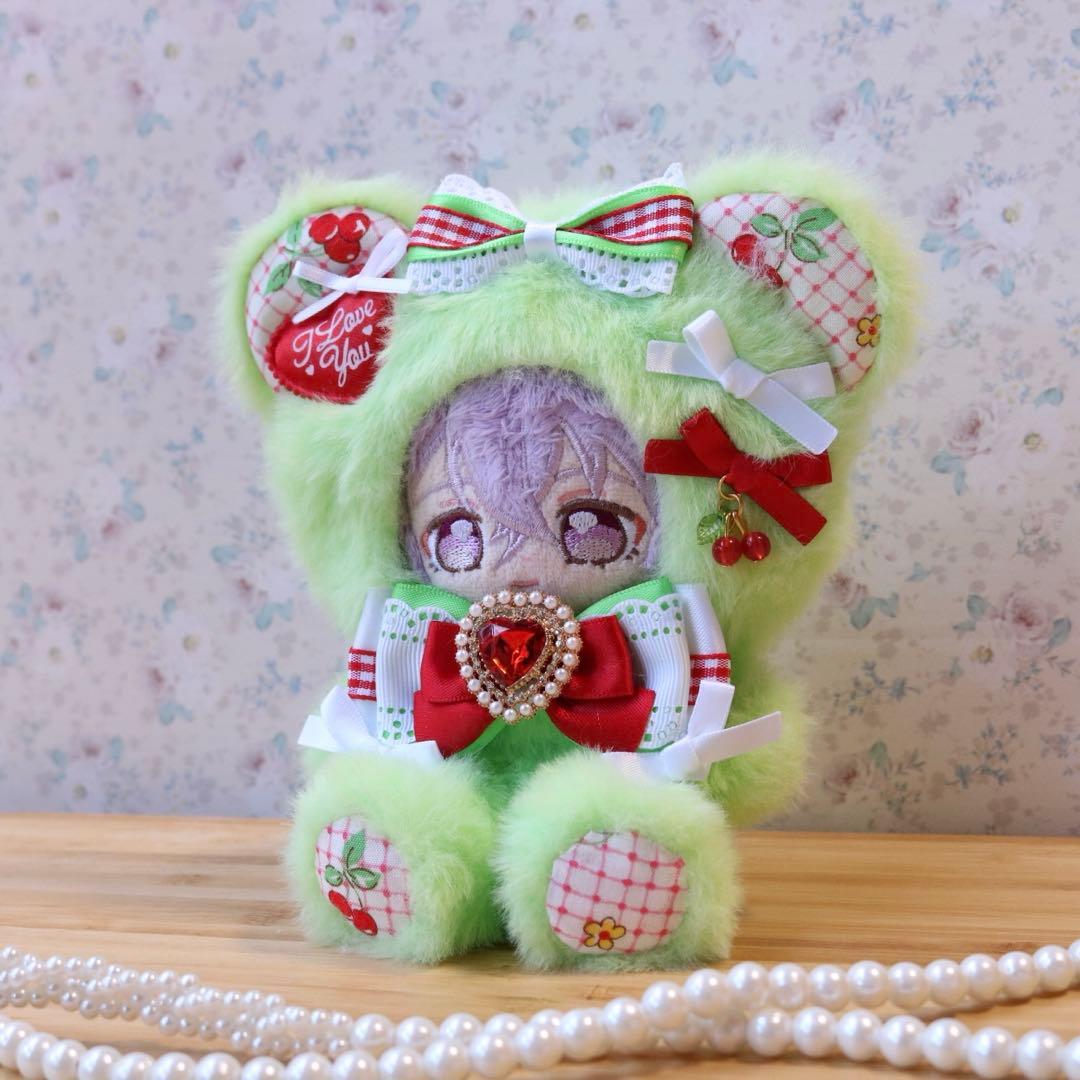 カラフルくまさん.黄緑/12〜14cm おすわりぬい服 着ぐるみ ちびぐるみ