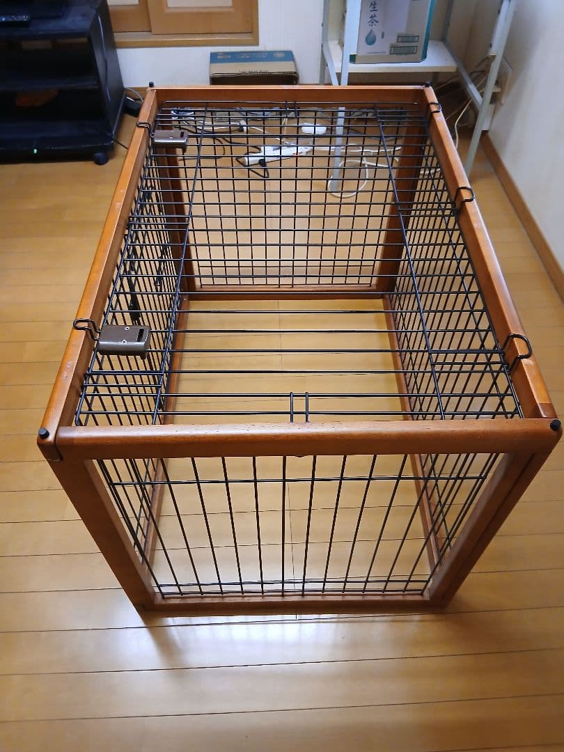 犬用ケージ 木製フレーム 幅61×横90×縦61cm　天枠付 木部 鉄部補修塗済