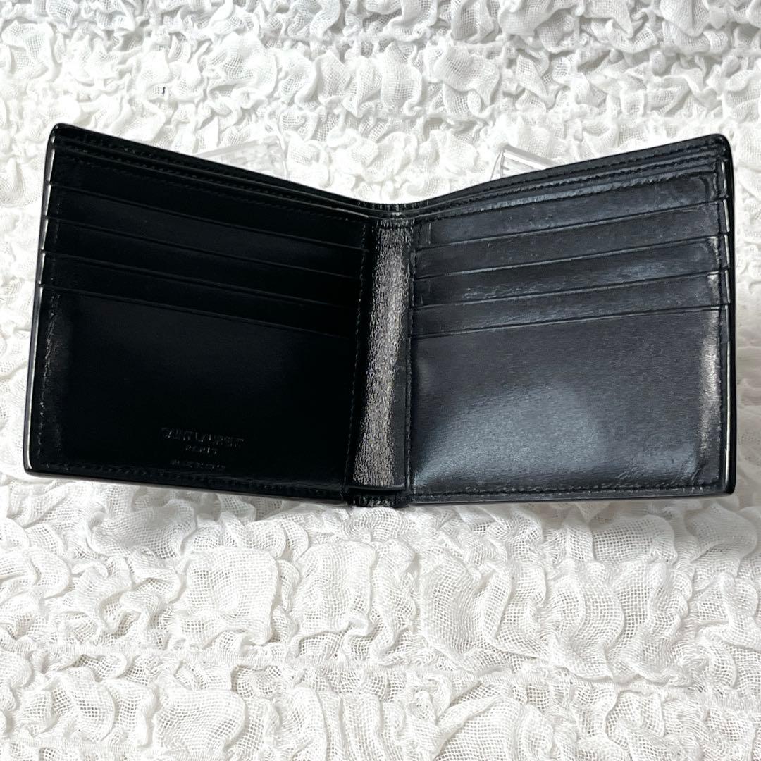 希少✨美品✨サンローラン　二つ折り財布　コンパクト　札入れ　ブラック　黒　ロゴ