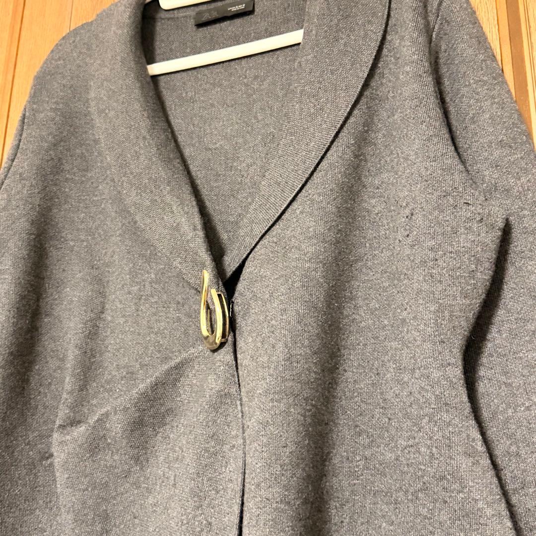 【超美品】ZARA ザラ ブローチ付き ニットブレザー XL グレー
