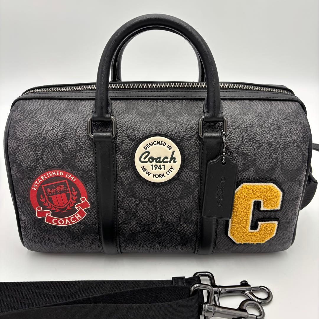 COACH コーチ 2WAY ボストンバッグ 黒 PVC レザー ショルダー付