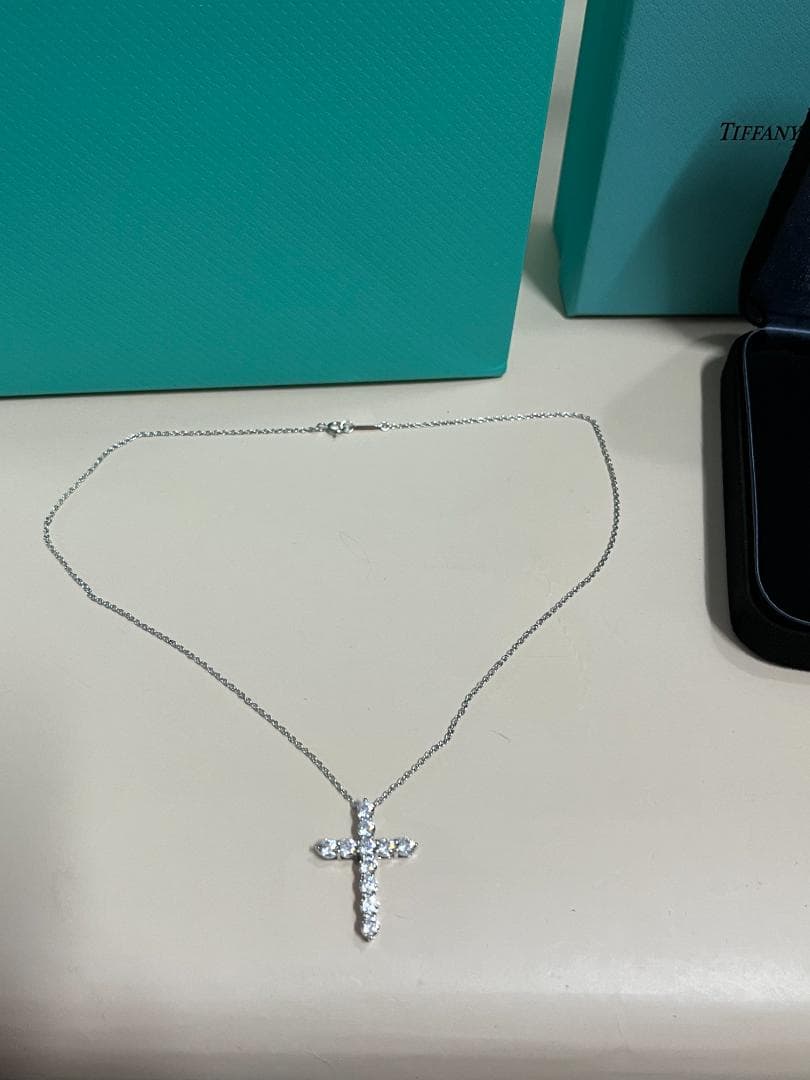 美品！・Tiffany & Co.ダイヤモンド クロスネックレス シルバー~