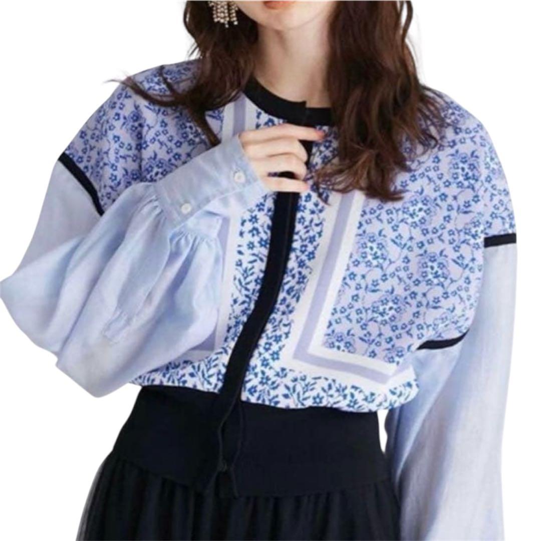 FURFUR カーディガン フラワージャカード サックスブルー 橋本環奈さん着用