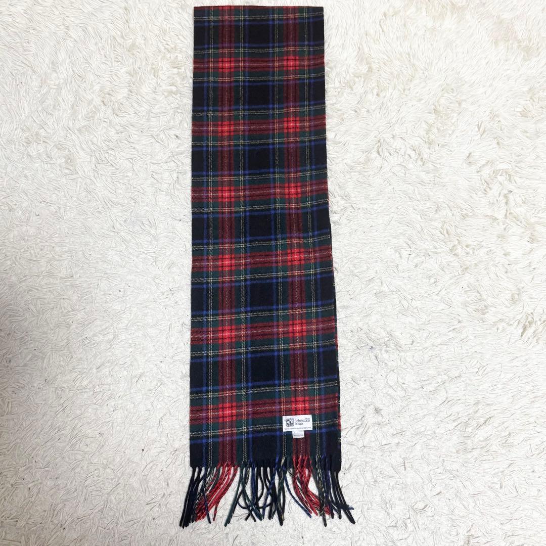 カシミヤ100%/美品✨ジョンストンズ　マフラー ストール チェック フリンジ
