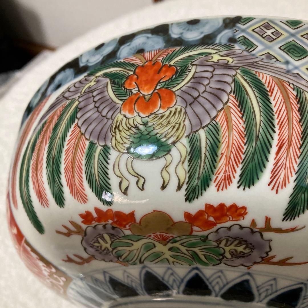 骨董品　花柄鳥模様の大鉢