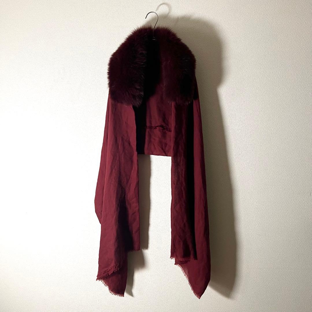 現行品 VALENTINO ブルーフォックス カシミヤ100% ストール ケープ