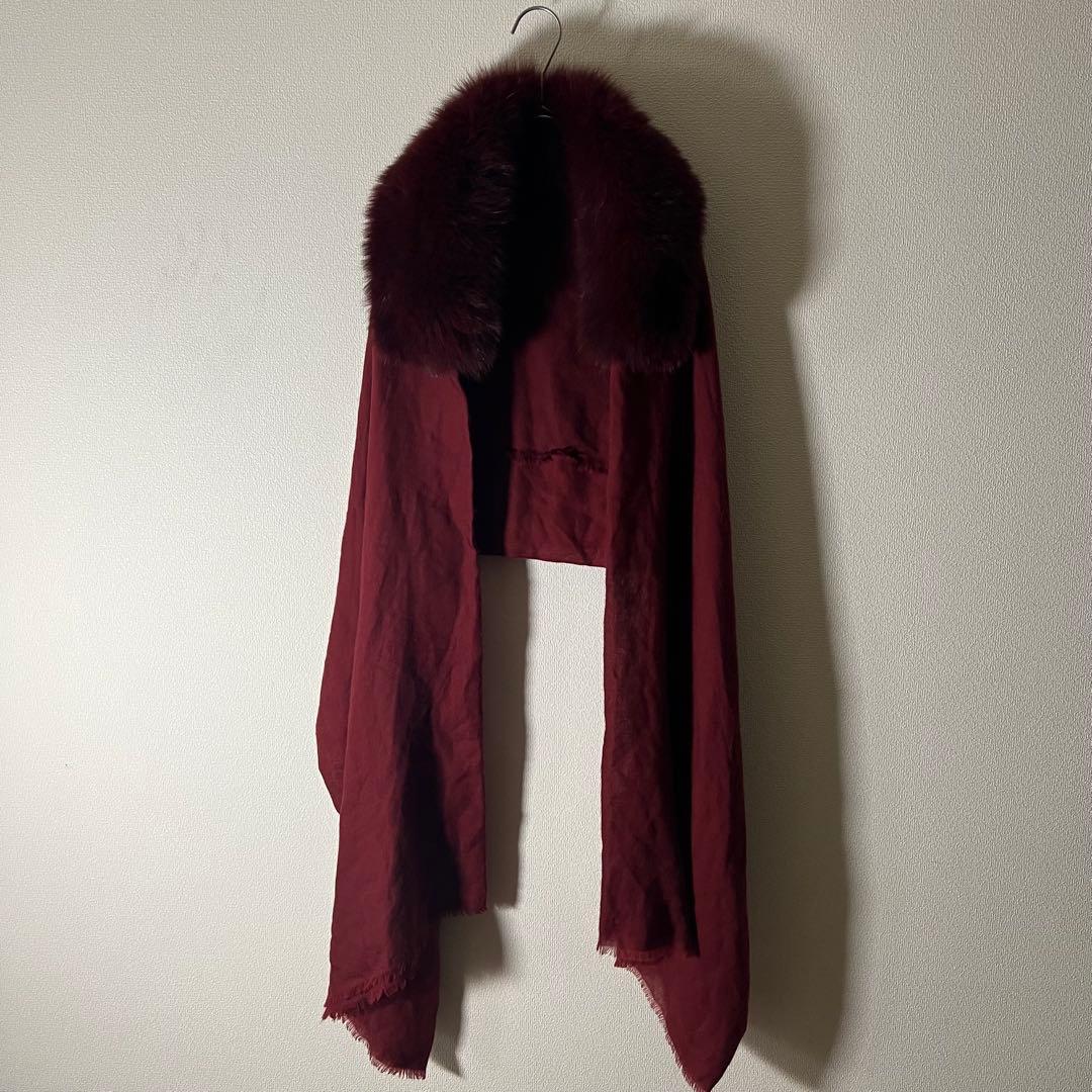 現行品 VALENTINO ブルーフォックス カシミヤ100% ストール ケープ