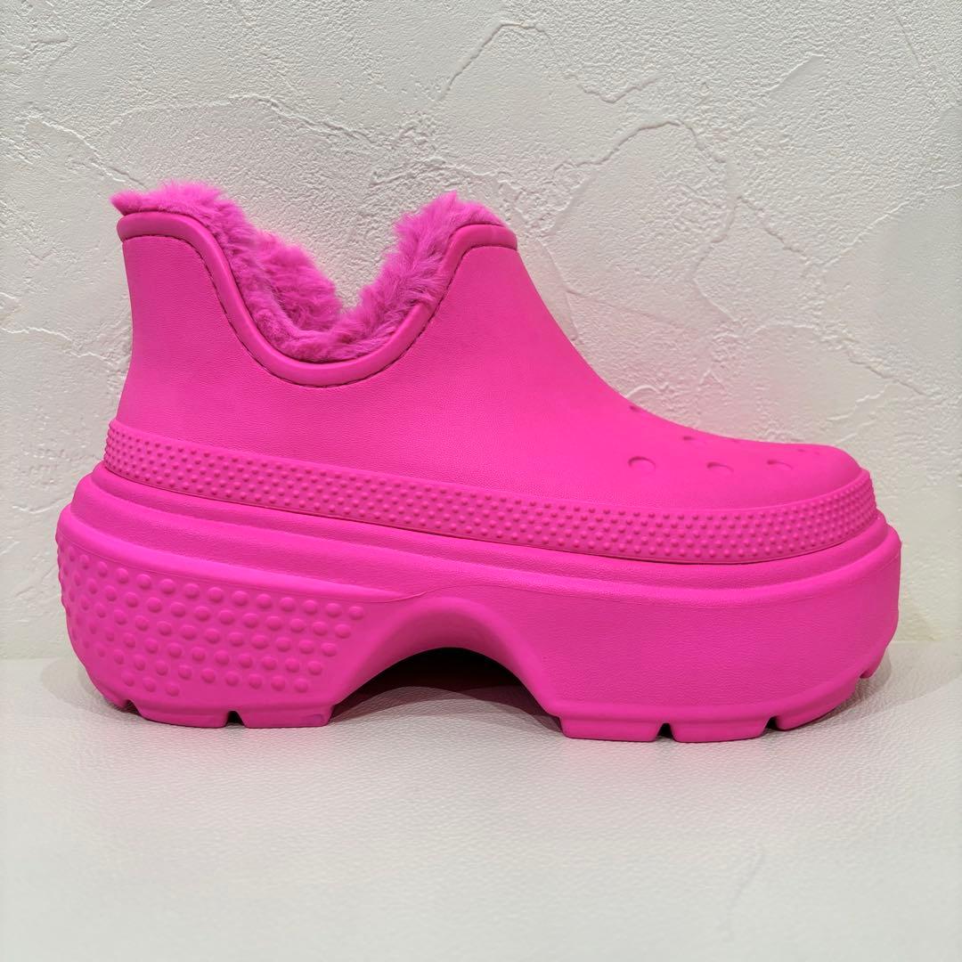 新品【crocs】クロックス　STOMP ボア　ショートブーツ　ピンク　25cm