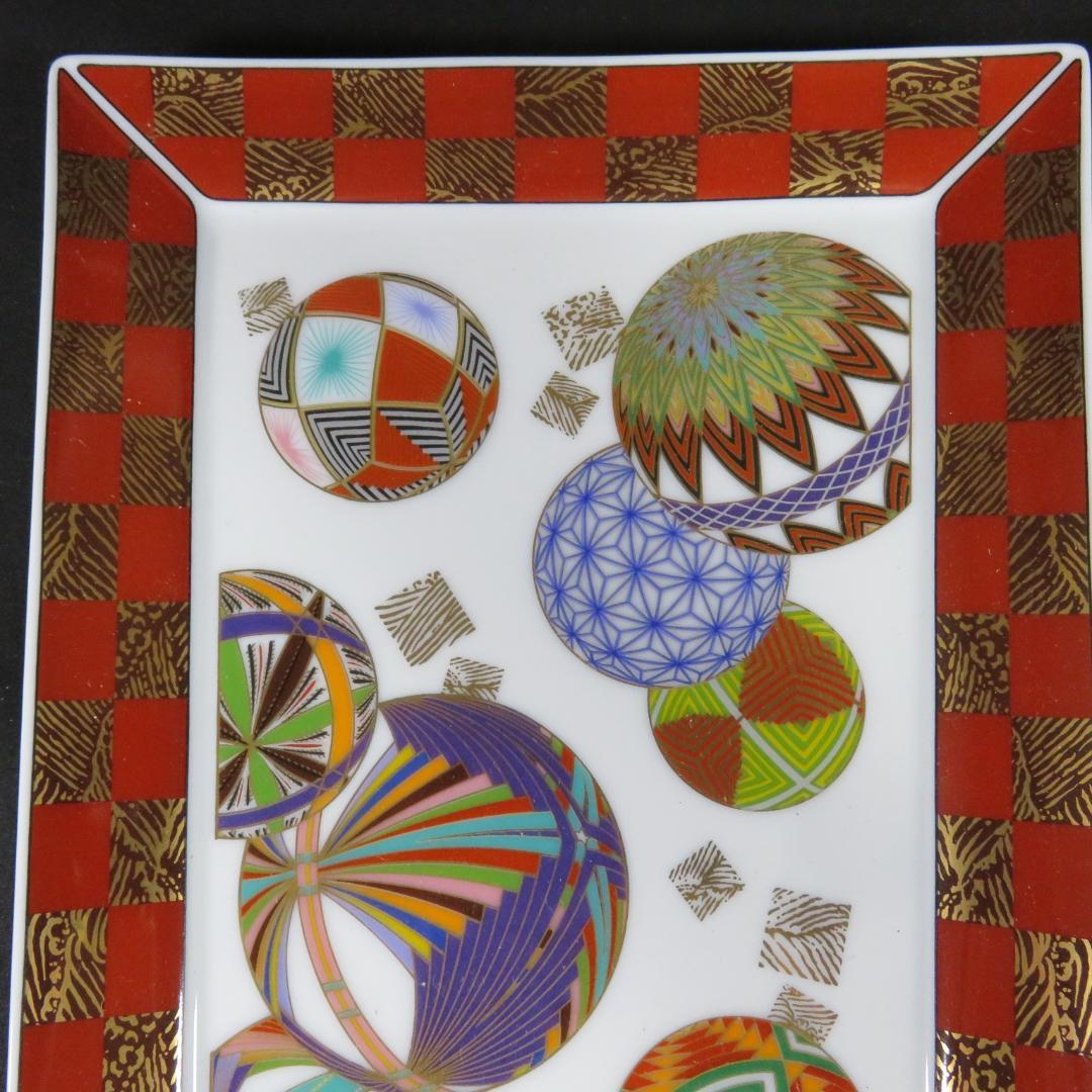 羽子板 大皿 変形皿 色絵 手毬 2枚 箱入り