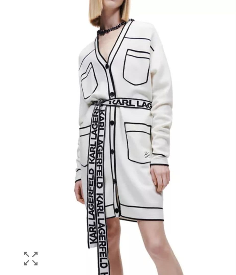 良品　Karl Lagerfeld　ロングカーディガン　S ベルト付 ポケット付